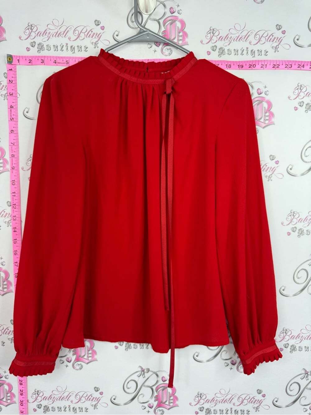 Promise blouse shirt top ribbon Red Long-Sleeve Tie-Neck Blouse